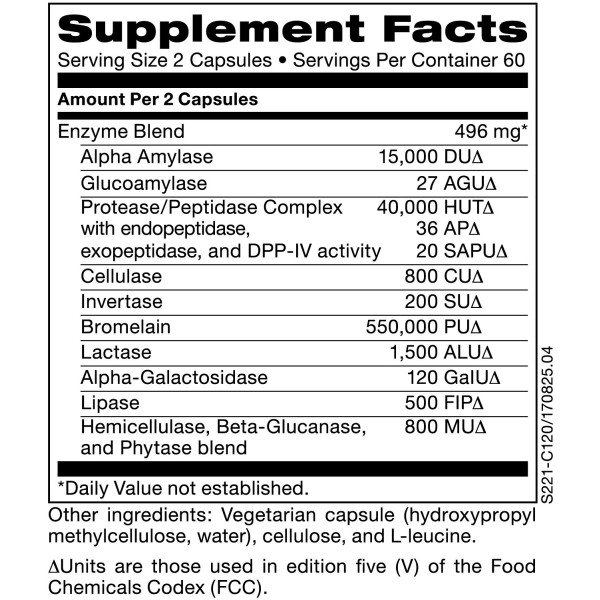 Ензими (бромелайн, мікробні та рослинні травні ферменти), Vital-Zymes Forte, Klaire Labs, підтримка травлення та розщеплення білків, жирів, вуглеводів, цукрів, клітковини, глютену та казеїну, 120 капсул