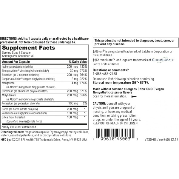 Мультимінерали, LDA Trace Mineral Complex, Klaire Labs, 11 незамінних мікроелементів з хелатними мінералами TRAACS, 30 вегетаріанських капсул
