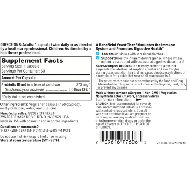 Пробиотики, Saccharomyces Boulardii, Klaire Labs, 60 капсул