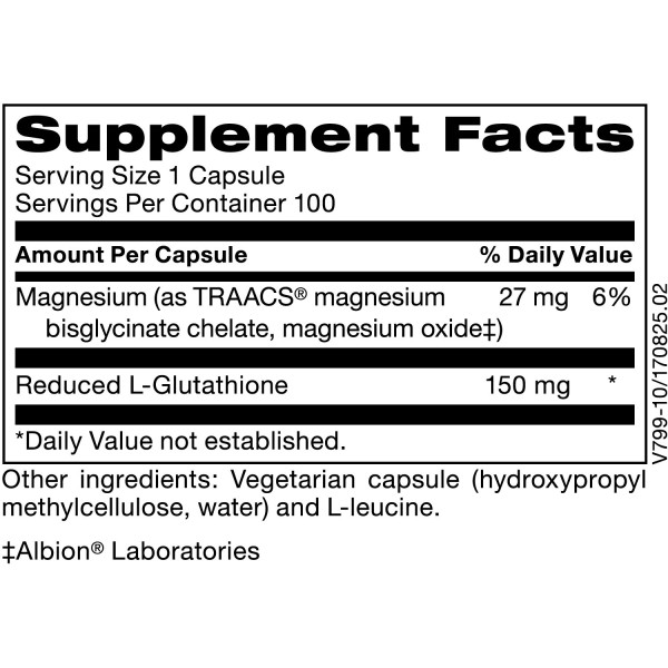 Глютатіон, Reduced L-Glutathione, Klaire Labs, 150 мг, 100 капсул