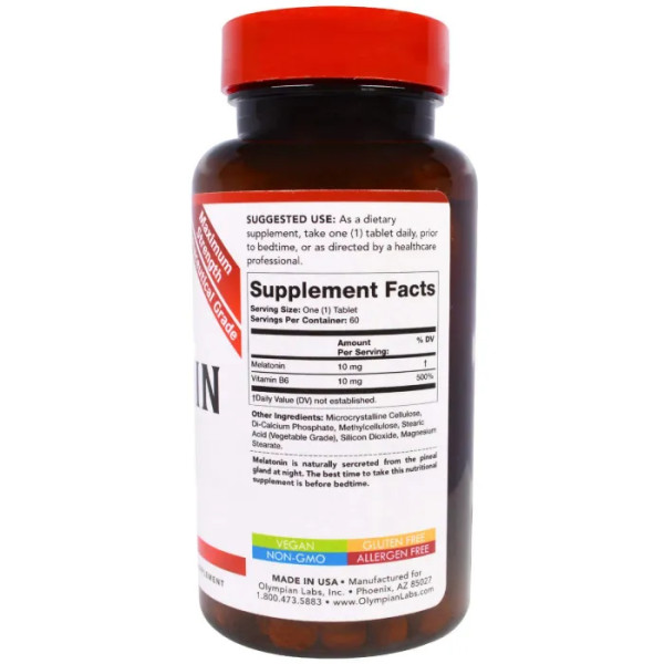 Мелатонин, Melatonin, Time Release, Olympian Labs Inc., замедленное высвобождение, 10 мг, 60 таблеток