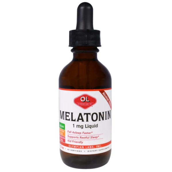 Мелатонін, Melatonin, Olympian Labs Inc., без спирту, зі смаком винограду, 1 мг, 60 мл