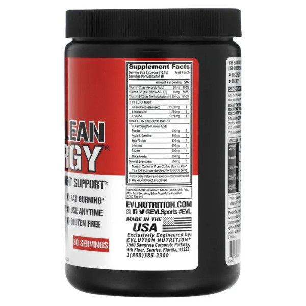 Амінокислоти BCAA, BCAA Lean Energy, EVLution Nutrition, зі смаком фруктового пуншу, 321 г