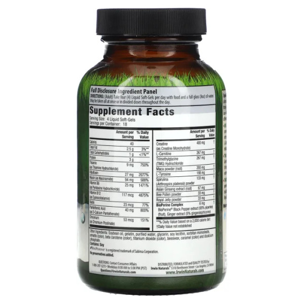 Енергетична суміш, Triple-Boost, Irwin Naturals, без кофеїну, 75 гелевих капсул