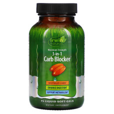 Блокатор углеводов 3-в-1, Irwin Naturals Carb Blocker, максимальная сила, 75 гелевых капсул с жидкостью