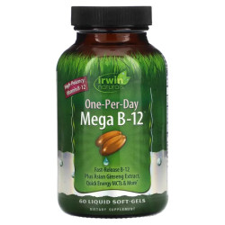 Витамин B12, Irwin Naturals Mega B-12, 1 раз в день, 60 гелевых капсул