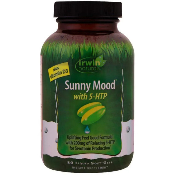 Підтримка настрою, 5HTP + Вітамін D3, Sunny Mood with 5HTP, Irwin Naturals, 80 гелевих капсул