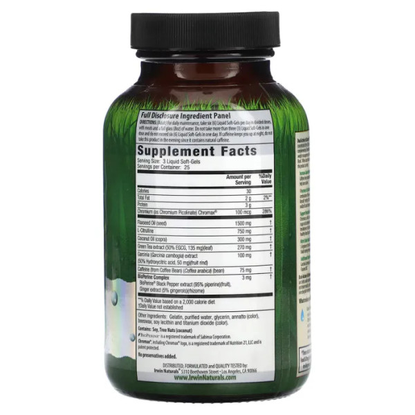 Спалювач жиру з підсилювачем оксиду азоту, Dual-Action Fat Burner Red, Irwin Naturals, 75 гелевих капсул