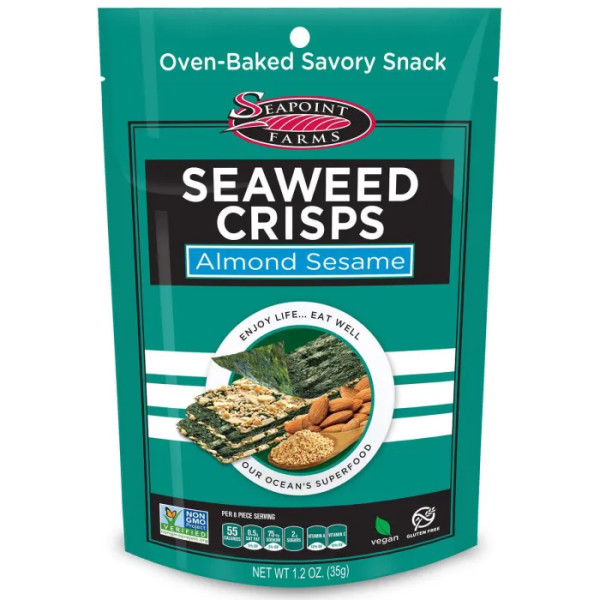 Чіпси з морських водоростей, мигдаль і кунжут, Seaweed Crisps, Seapoint Farms, 35 г