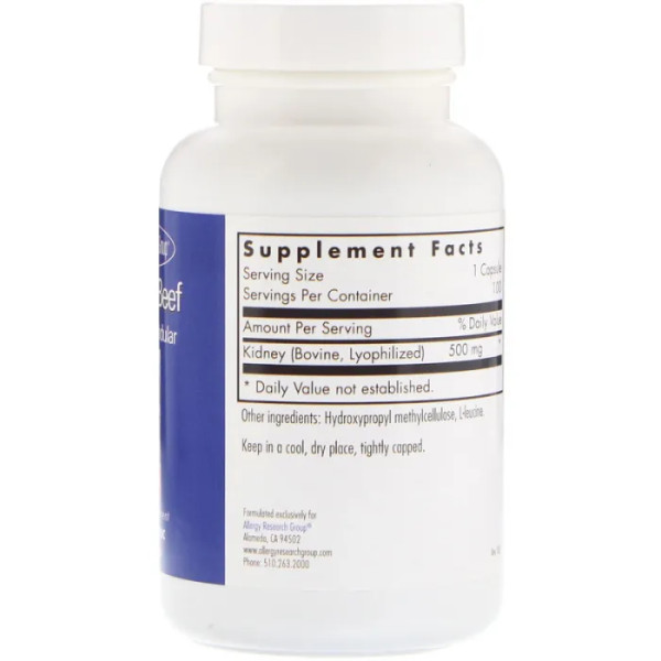Яловичі нирки, Kidney Beef, Allergy Research Group, грандуляр, 100 капсул