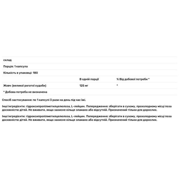 Екстракт бичачої жовчі (Ox Bile), Allergy Research, 125 мг, 180 капсул