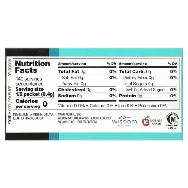 Стевія, замінник цукру, Stevia Sweetener, Wisdom Natural, 70 пакетів по 0,8 г