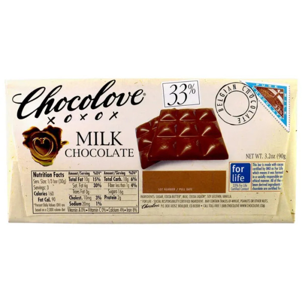 Молочний шоколад, Milk Chocolate, Chocolove, 90 г