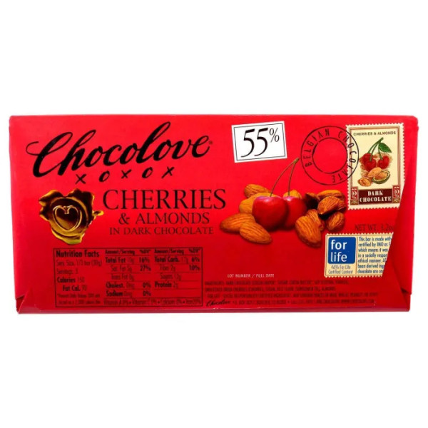 Чорний шоколад з вишнею та мигдалем, Dark Chocolate, Chocolove, 90 г
