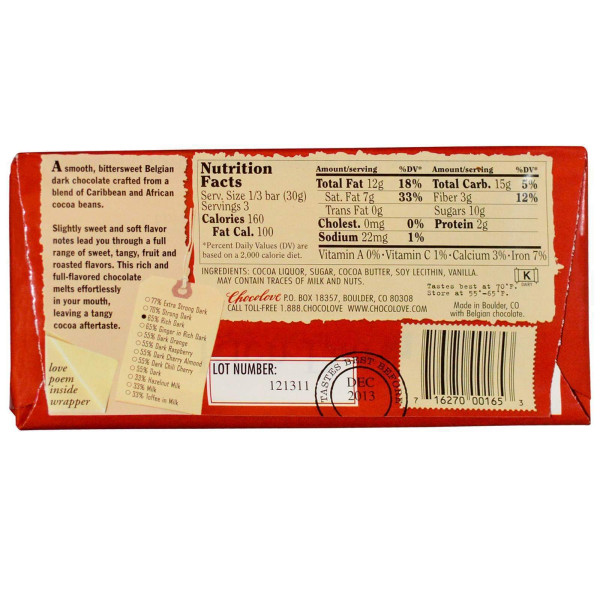 Розкішний чорний шоколад, Rich Dark, Chocolove, 90 г