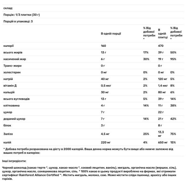 Чорний шоколад з мигдалем та морською сіллю, Dark Chocolate, Chocolove, 70% какао, 90 г