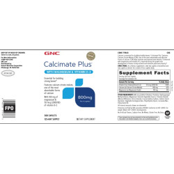 Кальцій 800 мг з магнієм та вітаміном D3, GNC Calcimate Plus, 500 капсул