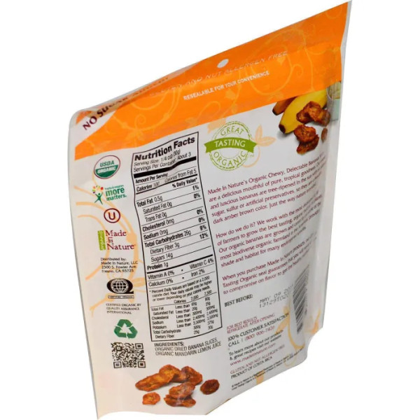 Сушені банани, Bananas, Made in Nature, органік, 113 м