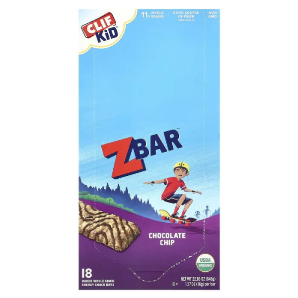 Батончики з шоколадними шматочками, Chocolate Chip, Clif Bar, 18 батончиків по 36 г