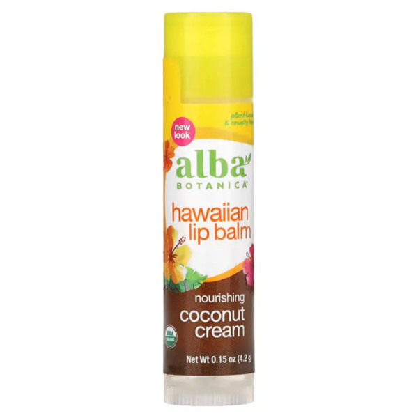 Бальзам для губ, Hawaiian Lip Balm, Alba Botanica, гавайский кокосовый крем, 4.2 г