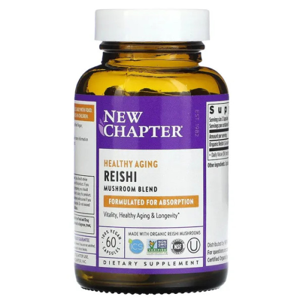 Гриби рейші, Reishi, New Chapter, органік, 60 капсул