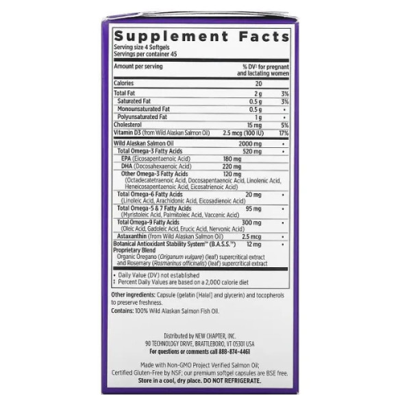 Жир аляскинского лосося для мам, Wholemega For Moms, New Chapter, 500 мг, 180 капсул