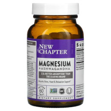 Магній з ашвагандхою, New Chapter Magnesium + Ashwagandha, 60 веганських таблеток
