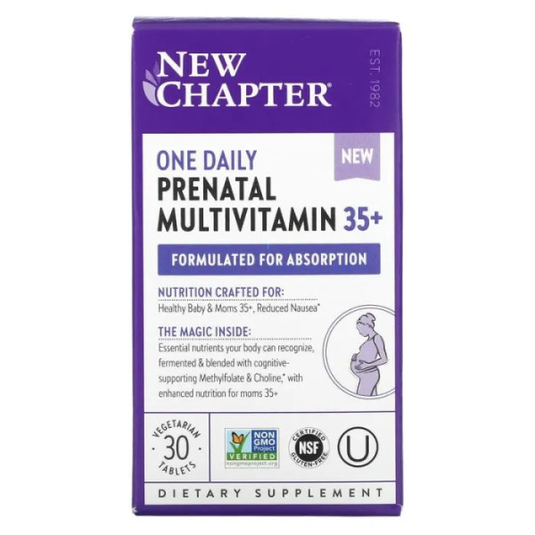 Мультивітаміни для вагітних 35+, One Daily Prenatal Multivitamin 35+, New Chapter, 30 вегетаріанських пігулок