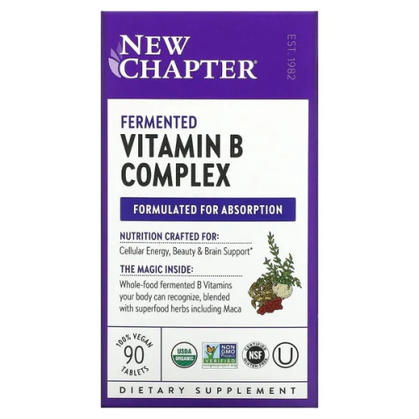 Комплекс вітамінів B, Fermented Vitamin B Complex, New Chapter, ферментований, 90 веганських таблеток