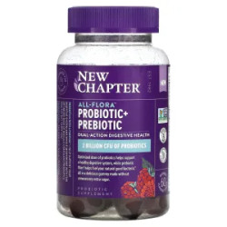 Пробиотик и пребиотик, вкус малина, All-Flora Probiotic + Prebiotic New Chapter, 1 млрд КОЕ, 60 жевательных конфет