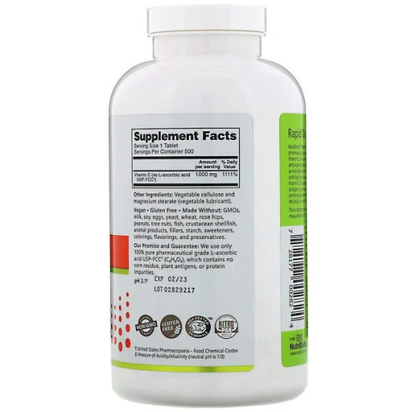 Витамин С, Vitamin C, NutriBiotic, 1000 мг, для веганов, 500 таблеток