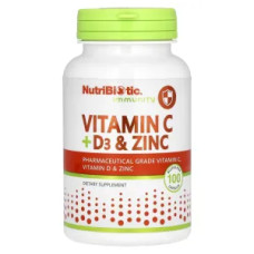 Витамин C D3 и цинк, Vitamin C+D3 & Zinc NutriBiotic Immunity, 100 капсул