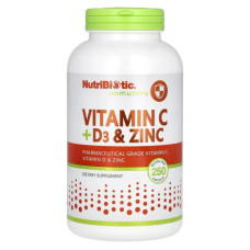 Витамины C + D3 и цинк, Vitamin C + D3 & Zinc NutriBiotic Immunity, 250 капсул