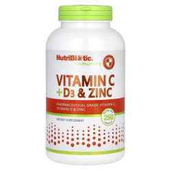 Витамины C + D3 и цинк, Vitamin C + D3 & Zinc NutriBiotic Immunity, 250 капсул