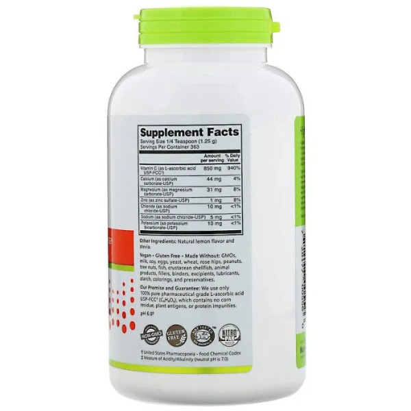 Буферизований вітамін С, електролітний, Buffered Electro-C, NutriBiotic, смак лимона, 454 г