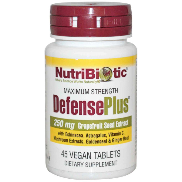 Екстракт грейпфрутової кісточки DefensePlus, Grapefruit Seed Extract, NutriBiotic, максимальна сила, 250 мг, 45 веганських таблеток
