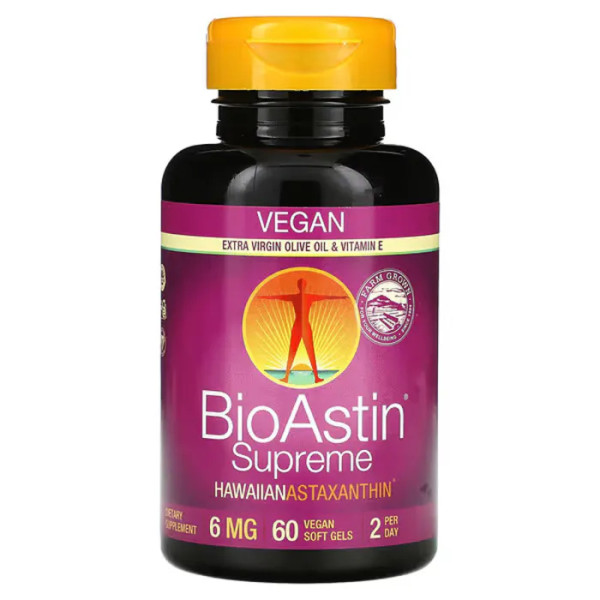 Гавайский астаксантин, BioAstin Supreme, Nutrex Hawaii, 6 мг, 60 веганских капсул