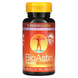 Астаксантин и куркума, Nutrex Hawaii Turmericastin BioAstin Hawaiian Astaxanthin, 30 веганских гелевых капсул (530 мг органической куркумы)
