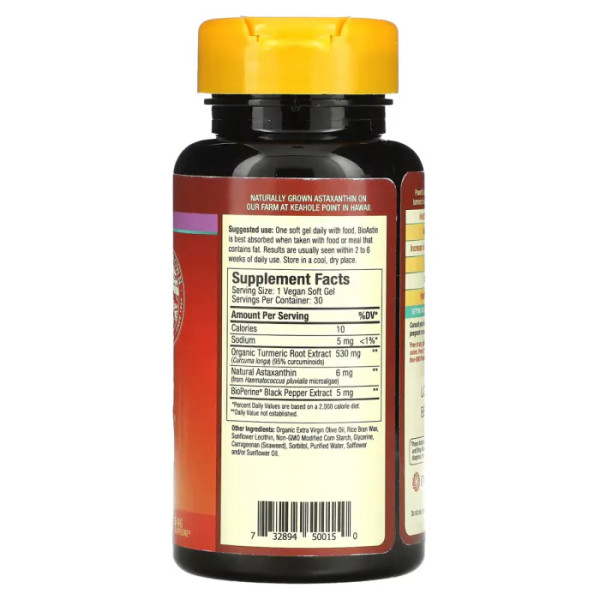 Астаксантин та куркума, Turmericastin, BioAstin Hawaiian Astaxanthin, Nutrex Hawaii, 530 мг органічної куркуми, 30 веганських гелевих капсул
