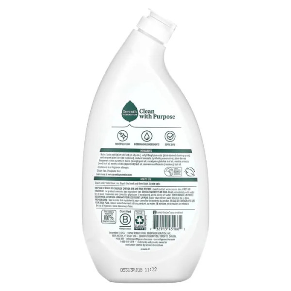 Засіб для чищення унітазу, Toilet Bowl Cleaner, Seventh Generation, аромат свіжої м'яти, 709 мл