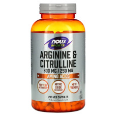 Аргинин 500 мг и цитруллин 250 мг, Arginine & Citrulline Now Foods Sports, 240 вегетарианских капсул