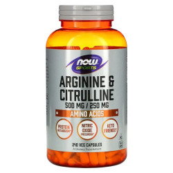 Аргинин 500 мг и цитруллин 250 мг, Arginine & Citrulline Now Foods Sports, 240 вегетарианских капсул