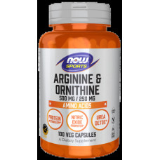 Аргінін 500 мг та орнітин 250 мг, Now Foods Sports Arginine Ornithine, 100 вегетаріанських капсул