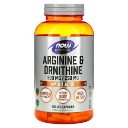 Аргінін і орнітин 500 мг/250 мг, Now Foods Arginine & Ornithine, 250 вегетаріанських капсул