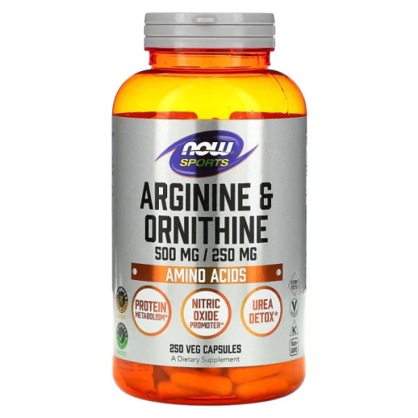 Аргинин и орнитин, Arginine & Ornithine, Now Foods, Sports, 500 мг\/250 мг, 250 вегетарианских капсул