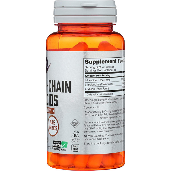 BCAA амінокислоти з розгалуженим ланцюгом, Branched Chain Amino, Now Foods, Sports, 60 капсул