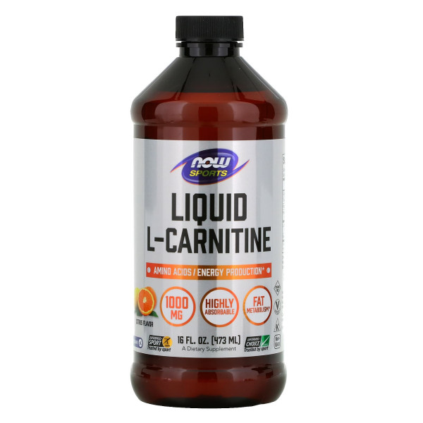 L-карнітин, L-Carnitine, Now Foods, Sports, рідкий, цитрус, 1000 мг, 473 мл