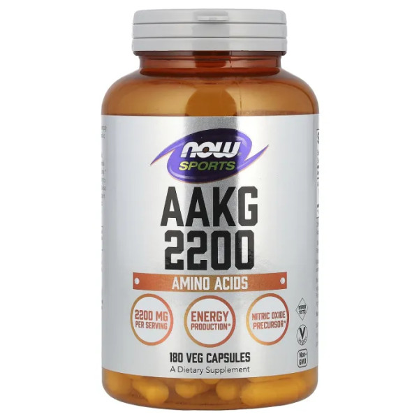 AAKG (L-аргінін-альфа-кетоглутарат), AAKG 2200, NOW Foods, 2200 мг, 180 рослинних капсул (550 мг на капсулу)