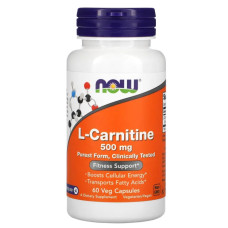 L-карнитин 500 мг, NOW Foods L-Carnitine, 60 вегетарианских капсул