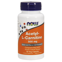 Ацетил-L-карнітин 500 мг, Acetyl-L-Carnitine Now Foods, 50 вегетаріанських капсул